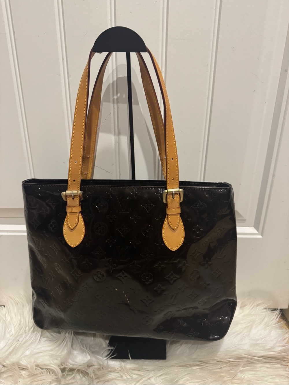 Louis Vuitton Patent Shoulder Bag with Tan Handles